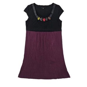 Tiana A Line Dress Women's 12 Stretch Black & Purple Stones Cap Sleeve EUC